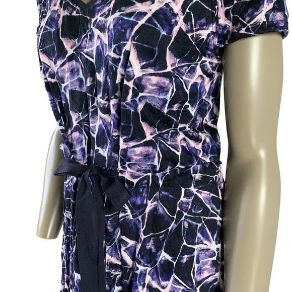 Simply Vera Wang Short Sleeve Tie Waist Shirt Dress Size L Purple Abstract - Picture 8 of 16